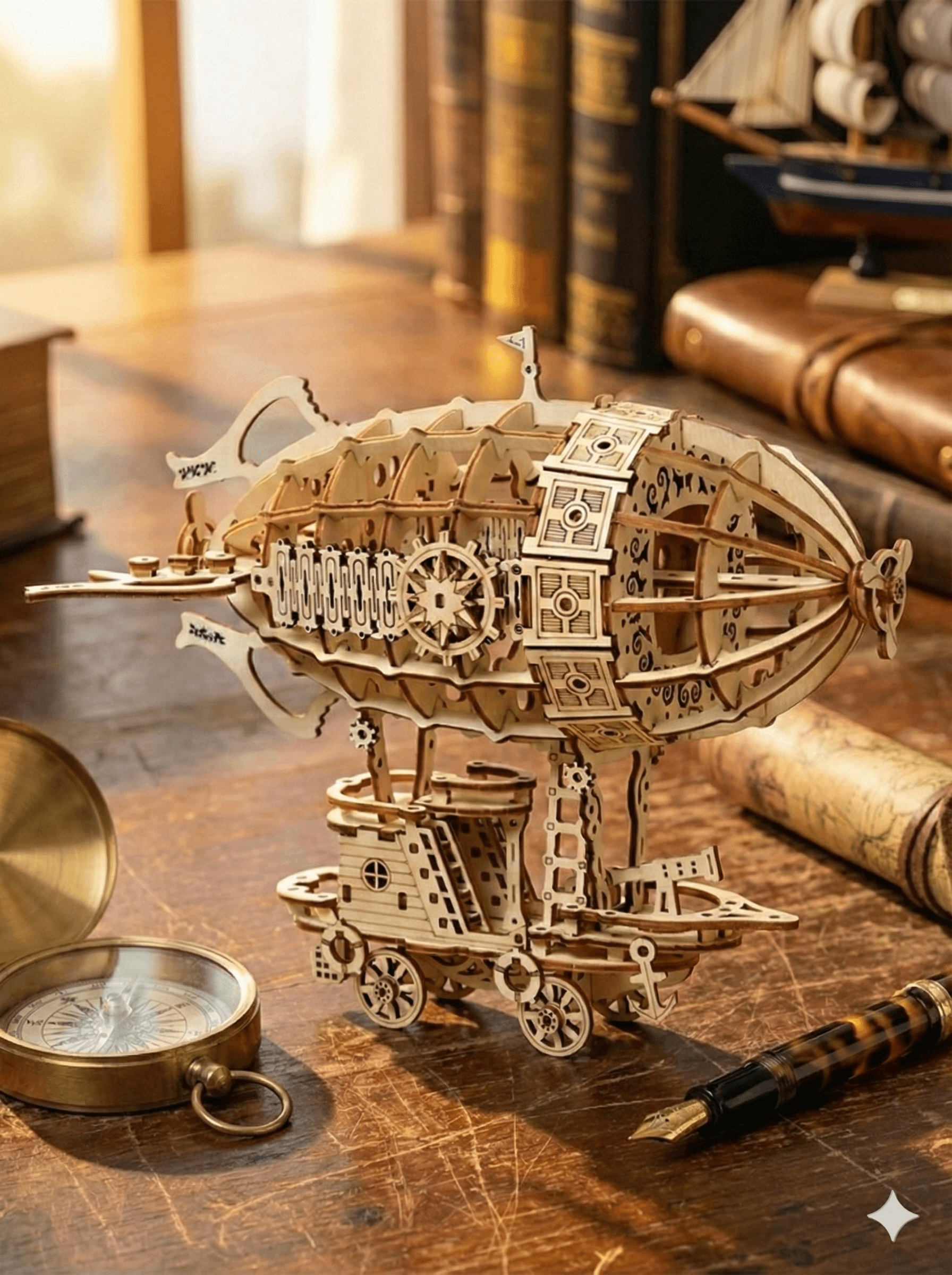 Dirigeable "Steampunk" - Maquette Aérostat Bois & Puzzle 3D Mécanique